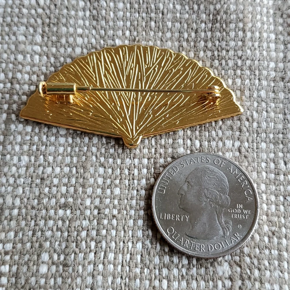 Antique Spanish Damascus 24k gold inlay craft bird fan brooch - Picture 3 of 6